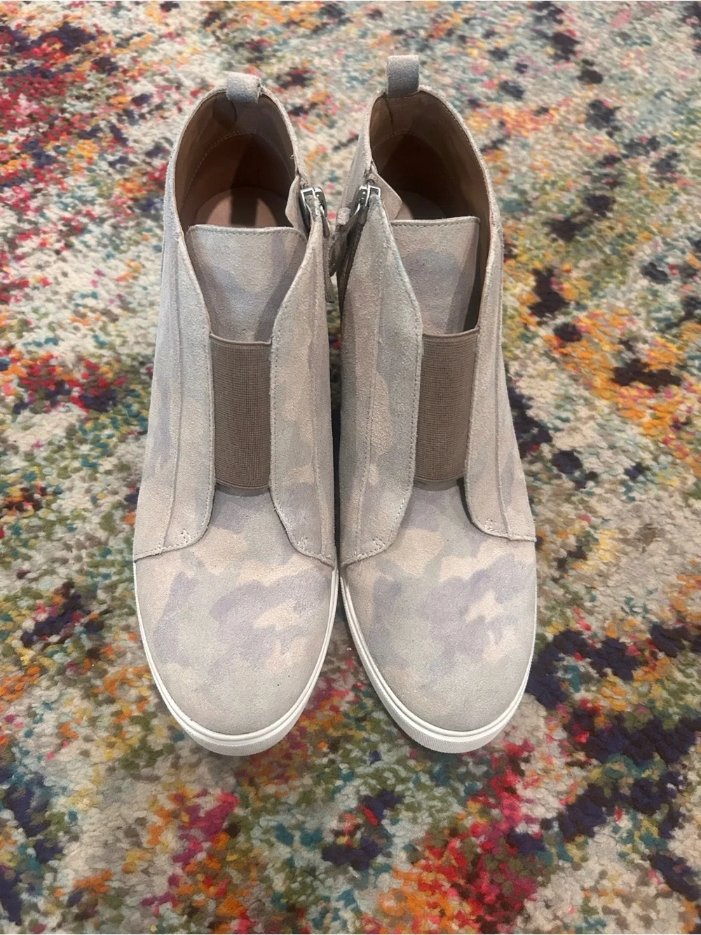 Women’s Suede Slip-On High-Top Sneaker in Beige Camo